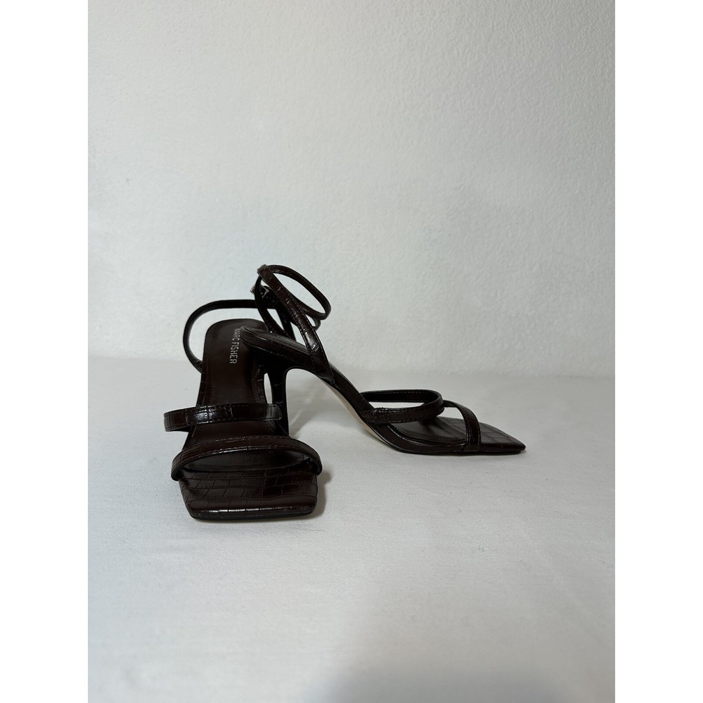 Marc Fisher Deric Square Toe Brown Croc Heels Sandals Ankle Strap Size 8
